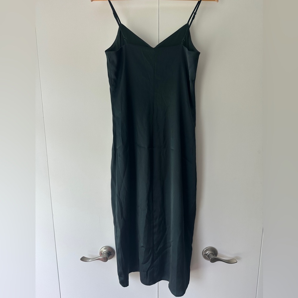 Express Elegant Dark Green Silky Slip Midi Dress - Picture 7 of 8